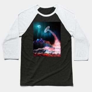 Waves At The Alien Beach As UFO Takes Off Into Space Baseball T-Shirt